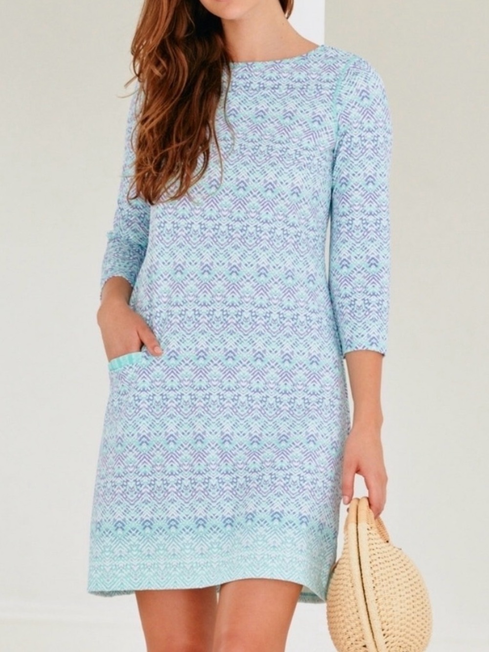 Cabana Life Naples Shift Dress Swim Coverup UPF 50+ Turquoise Pocket Med Beach